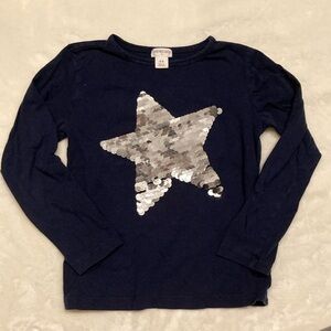 Crewcuts Blue and Silver Long Sleeve Tee with Sequin Star